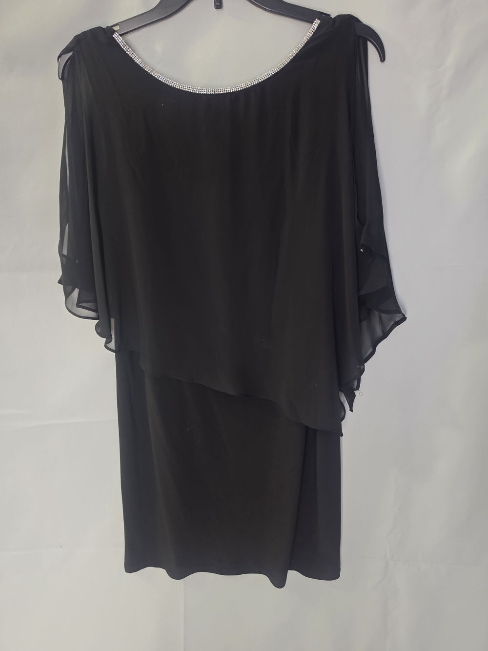 MSK Black Chiffon Midi Dress with Rhinestone Trim